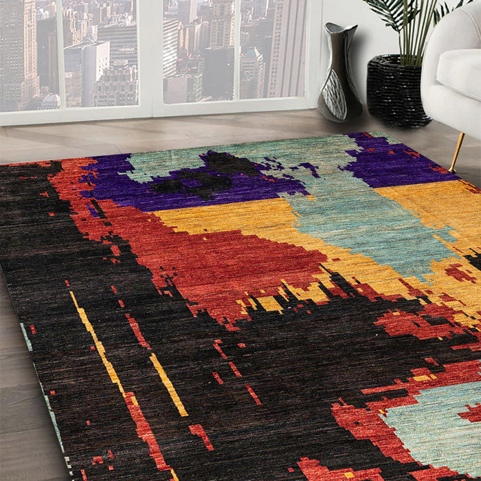 Abstract Brown Oriental Rug in Family Room, abs4258