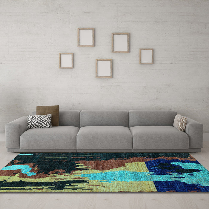Machine Washable Oriental Light Blue Modern Rug in a Living Room, wshabs4258lblu