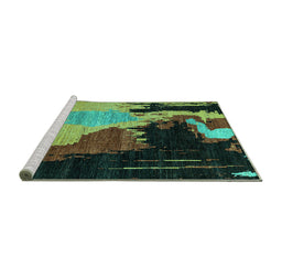 Sideview of Machine Washable Oriental Turquoise Modern Area Rugs, wshabs4258turq