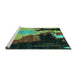 Sideview of Machine Washable Oriental Turquoise Modern Area Rugs, wshabs4258turq