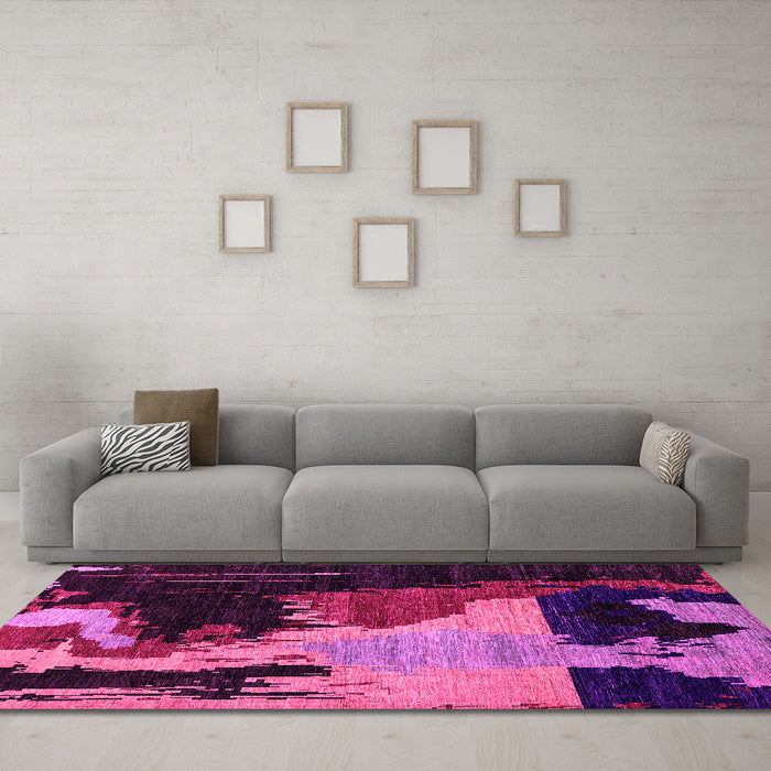 Machine Washable Oriental Pink Modern Rug in a Living Room, wshabs4258pnk