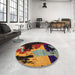 Round Machine Washable Abstract Brown Rug in a Office, wshabs4258