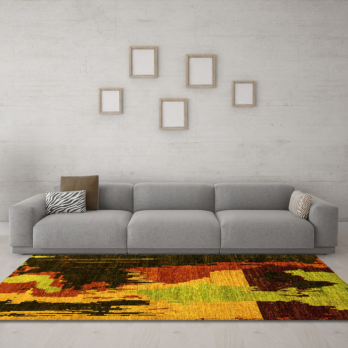 Machine Washable Oriental Yellow Modern Rug in a Living Room, wshabs4258yw