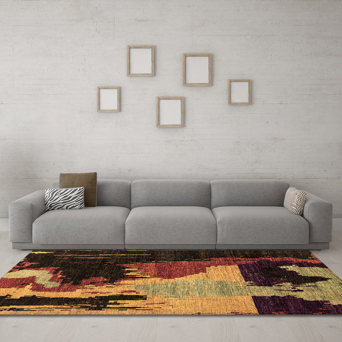 Machine Washable Oriental Brown Modern Rug in a Living Room,, wshabs4258brn