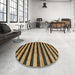 Round Abstract Yellow Oriental Rug in a Office, abs4259