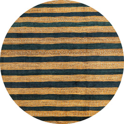 Round Abstract Yellow Oriental Rug, abs4259