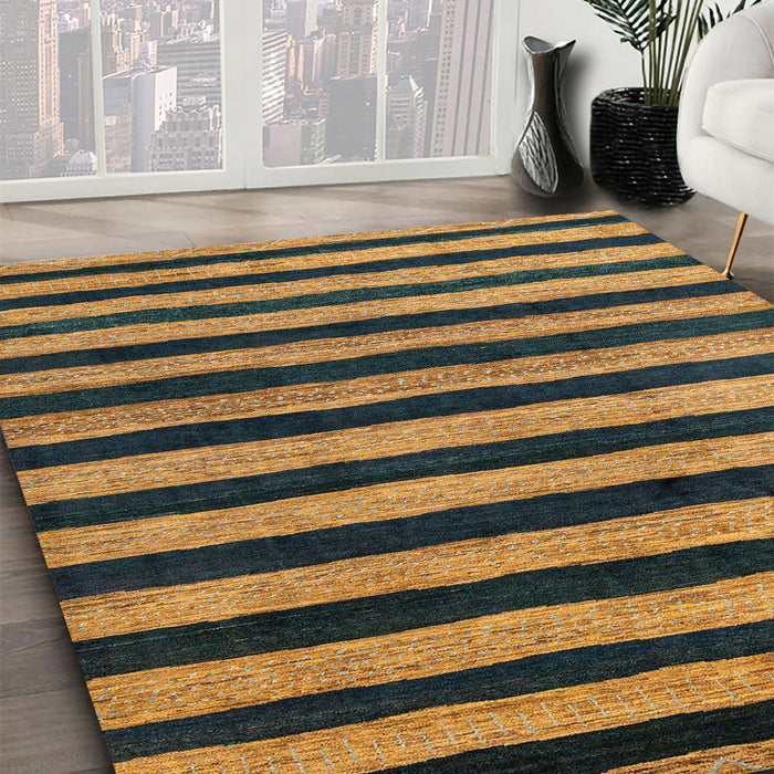 Abstract Yellow Oriental Rug in Family Room, abs4259
