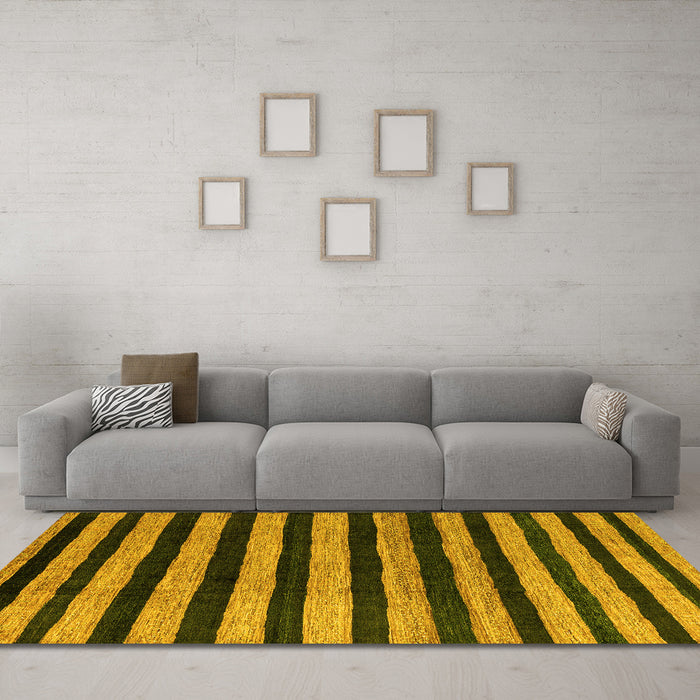 Machine Washable Oriental Yellow Modern Rug in a Living Room, wshabs4259yw