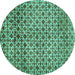 Round Machine Washable Abstract Turquoise Modern Area Rugs, wshabs425turq