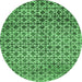 Round Machine Washable Abstract Emerald Green Modern Area Rugs, wshabs425emgrn