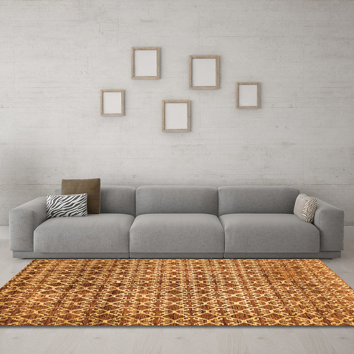 Machine Washable Abstract Orange Modern Area Rugs in a Living Room, wshabs425org