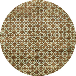 Round Machine Washable Abstract Ginger Brown Green Rug, wshabs425