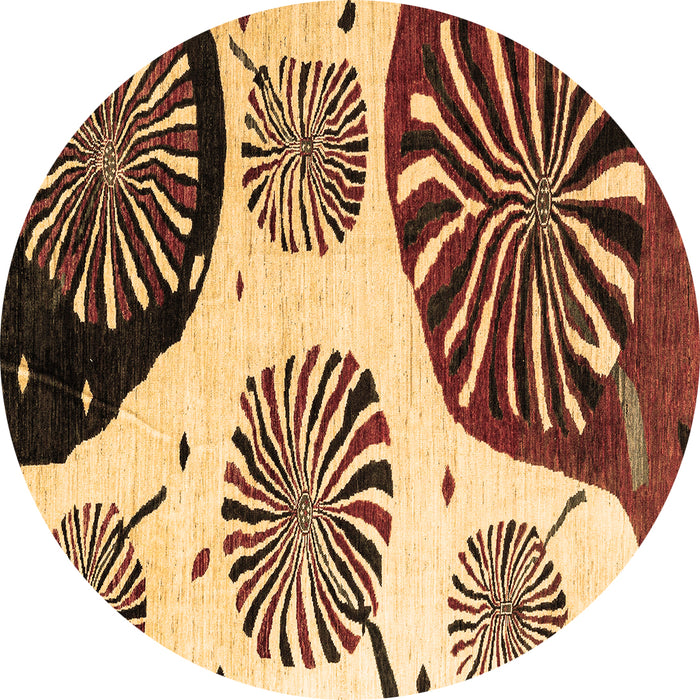 Round Machine Washable Oriental Brown Modern Rug, wshabs4260brn
