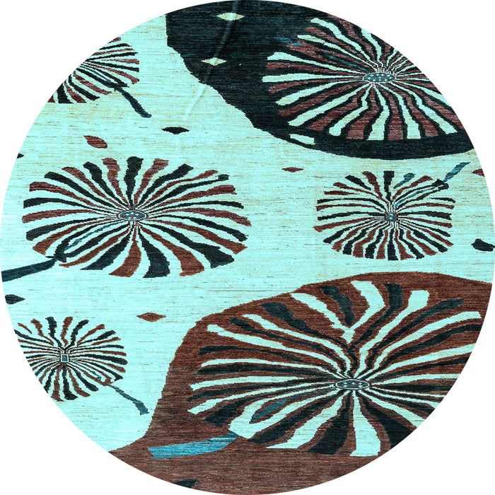 Round Machine Washable Oriental Light Blue Modern Rug, wshabs4260lblu