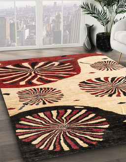 Abstract Saffron Red Oriental Rug in Family Room, abs4260