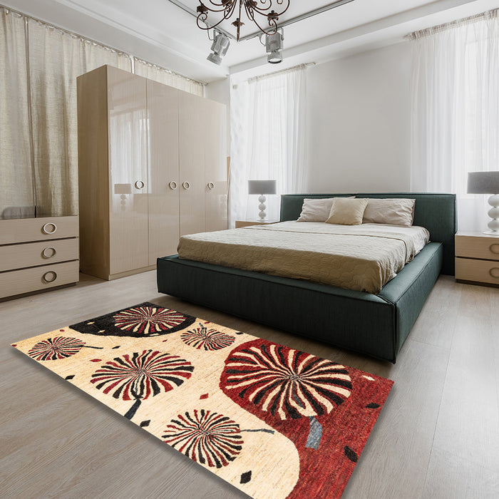 Machine Washable Abstract Saffron Red Rug in a Bedroom, wshabs4260