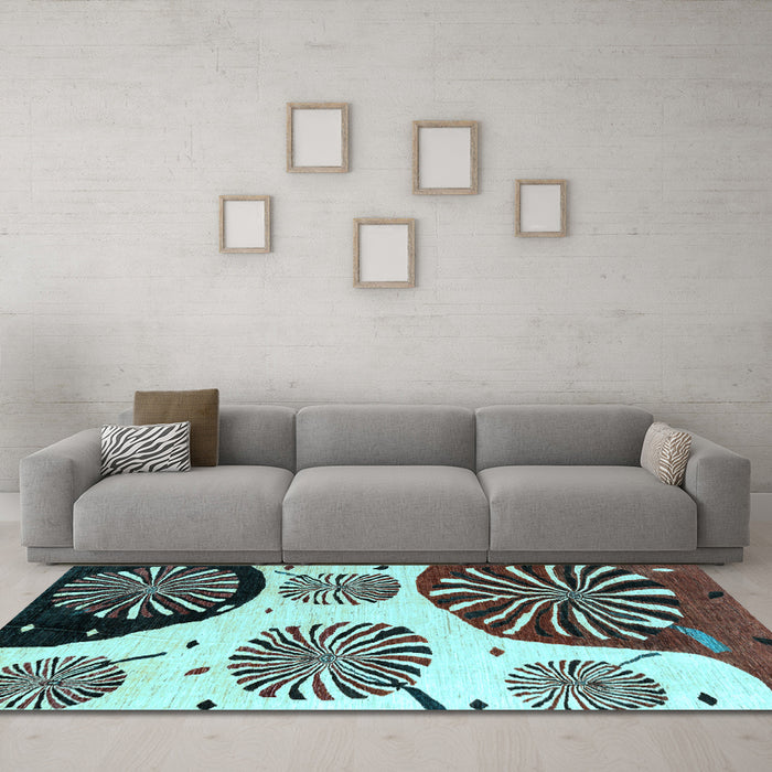 Machine Washable Oriental Light Blue Modern Rug in a Living Room, wshabs4260lblu