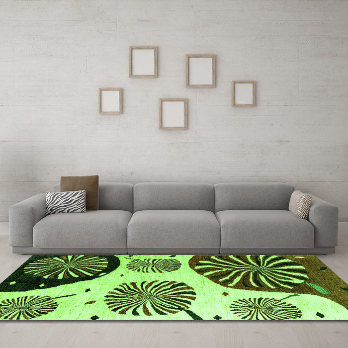 Machine Washable Oriental Green Modern Area Rugs in a Living Room,, wshabs4260grn