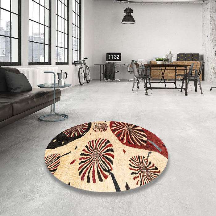 Round Machine Washable Abstract Saffron Red Rug in a Office, wshabs4260