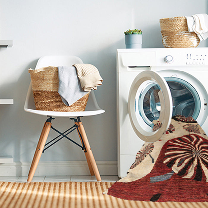 Machine Washable Abstract Saffron Red Rug in a Washing Machine, wshabs4260