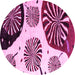 Round Machine Washable Oriental Pink Modern Rug, wshabs4260pnk