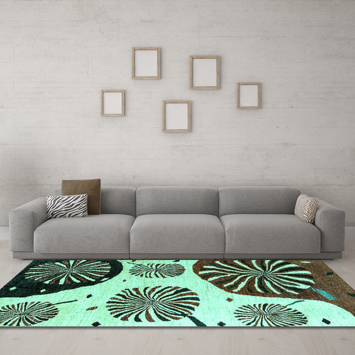 Machine Washable Oriental Turquoise Modern Area Rugs in a Living Room,, wshabs4260turq