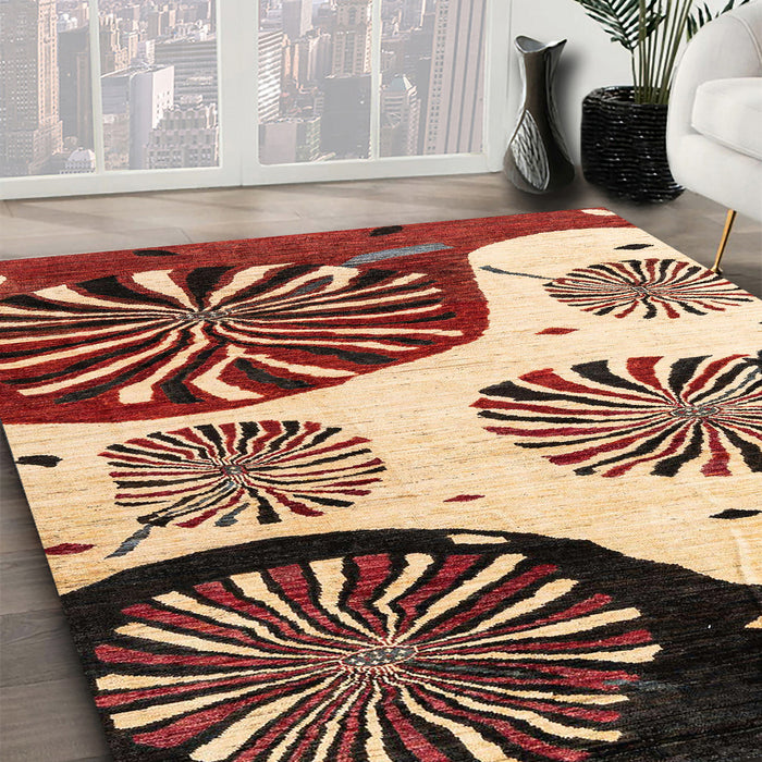 Machine Washable Abstract Saffron Red Rug in a Family Room, wshabs4260