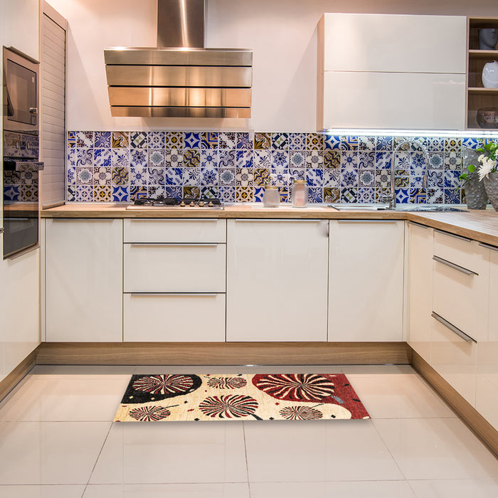 Machine Washable Abstract Saffron Red Rug in a Kitchen, wshabs4260