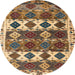 Round Abstract Sangria Brown Oriental Rug, abs4261