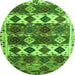 Round Machine Washable Oriental Green Modern Area Rugs, wshabs4261grn