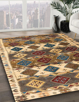Abstract Sangria Brown Oriental Rug in Family Room, abs4261