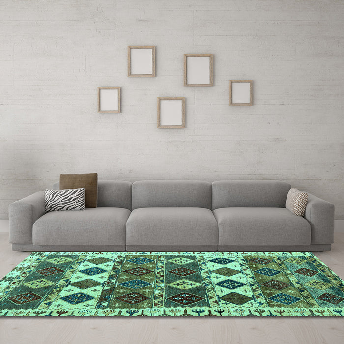 Machine Washable Oriental Turquoise Modern Area Rugs in a Living Room,, wshabs4261turq