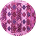 Round Machine Washable Oriental Pink Modern Rug, wshabs4261pnk