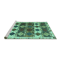 Sideview of Machine Washable Oriental Turquoise Modern Area Rugs, wshabs4261turq