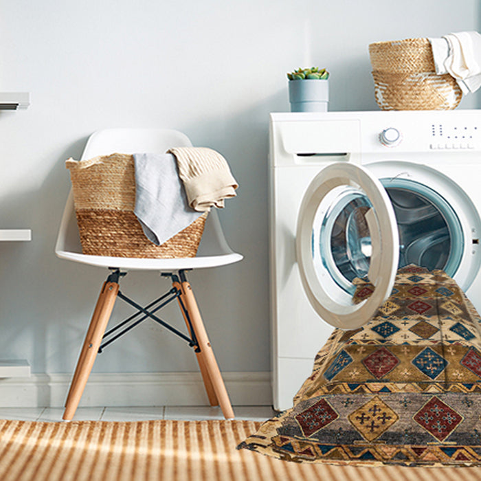 Machine Washable Abstract Sangria Brown Rug in a Washing Machine, wshabs4261