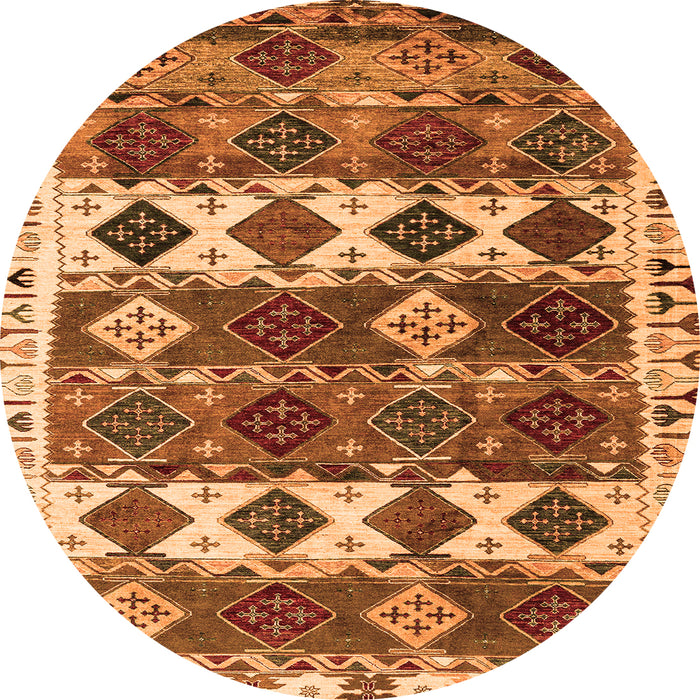 Round Machine Washable Oriental Orange Modern Area Rugs, wshabs4261org