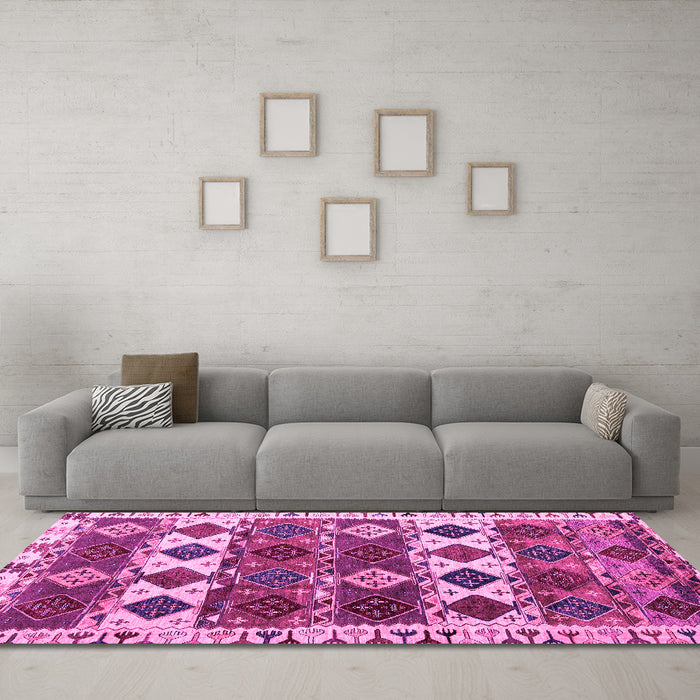 Machine Washable Oriental Pink Modern Rug in a Living Room, wshabs4261pnk