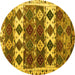 Round Machine Washable Oriental Yellow Modern Rug, wshabs4261yw