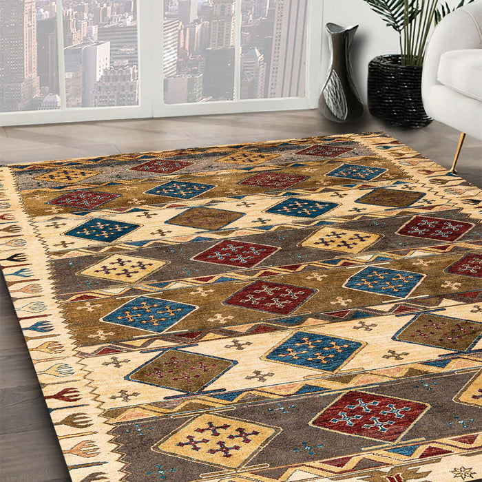 Abstract Sangria Brown Oriental Rug in Family Room, abs4261
