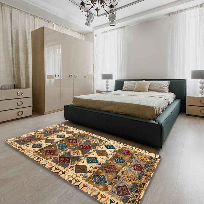 Abstract Sangria Brown Oriental Rug in a Bedroom, abs4261