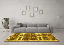 Machine Washable Oriental Yellow Modern Rug in a Living Room, wshabs4261yw