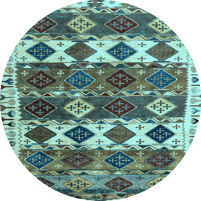Round Machine Washable Oriental Light Blue Modern Rug, wshabs4261lblu