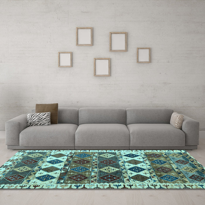 Machine Washable Oriental Light Blue Modern Rug in a Living Room, wshabs4261lblu