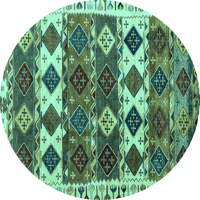 Round Machine Washable Oriental Turquoise Modern Area Rugs, wshabs4261turq