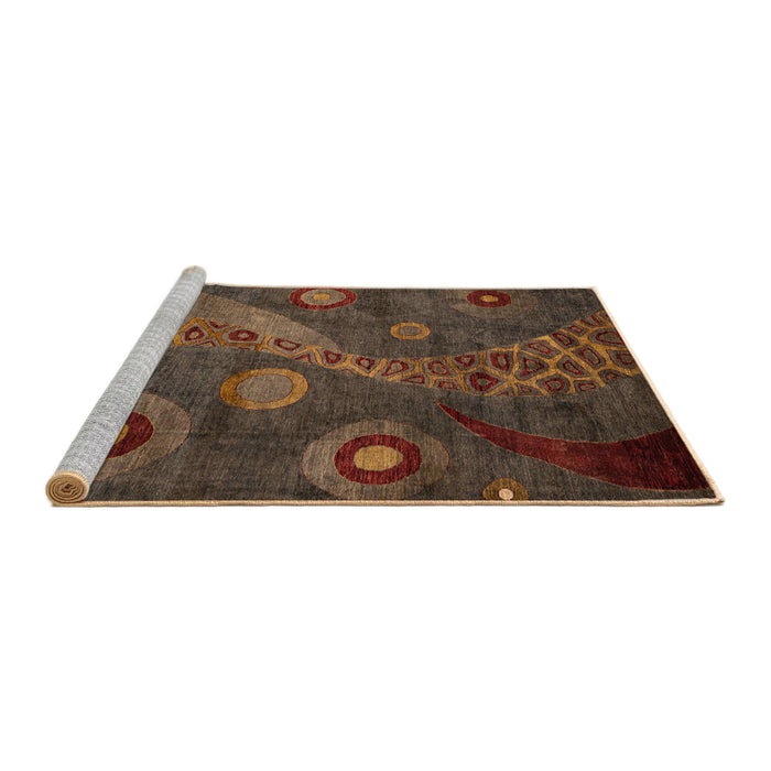 Sideview of Machine Washable Abstract Dark Gold Brown Rug, wshabs4262
