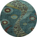 Round Oriental Light Blue Modern Rug, abs4262lblu