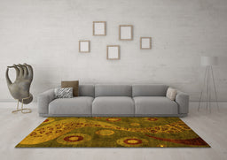 Machine Washable Oriental Yellow Modern Rug in a Living Room, wshabs4262yw