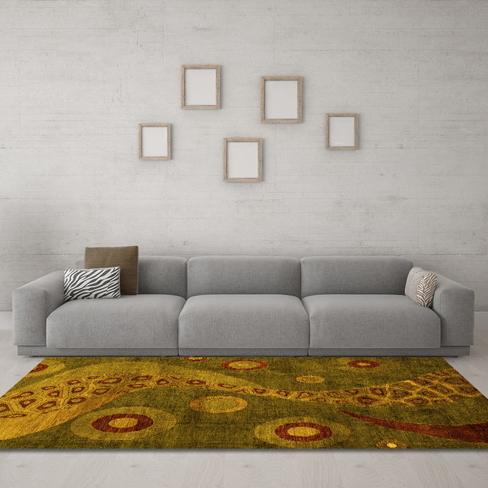 Machine Washable Oriental Yellow Modern Rug in a Living Room, wshabs4262yw