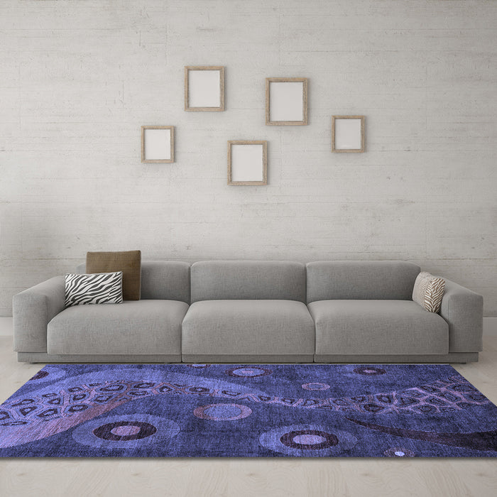Machine Washable Oriental Blue Modern Rug in a Living Room, wshabs4262blu