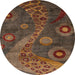 Round Abstract Dark Gold Brown Oriental Rug, abs4262